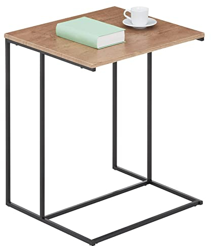 IDIMEX Beistelltisch VITORIO im minimalistischen Design, eleganter Wohnzimmertisch mit Metallgestell in C-Form, Schlichter Couchtisch in Wildeiche hell/schwarz