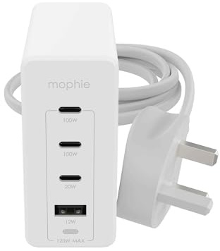 ZAGG mophie Speedport 120W 4-Ports USB-C & USB-A Fast Charger, UK Wall Adapter for SmartPhones, Tablets, & Laptops - GaN, Ultra-Compact, Travel-Friendly, Charges 4 Devices Simultaneously (White)