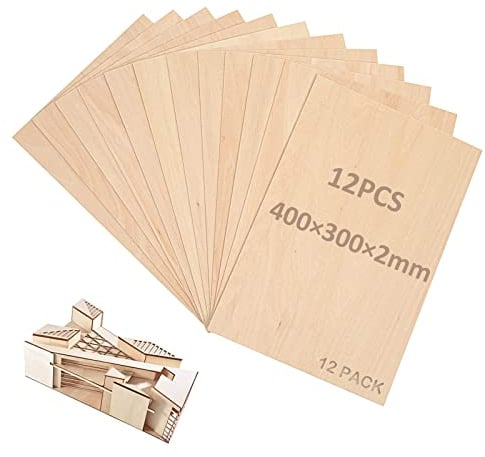 SENENQU 12 Stück Lindenholz 2 mm, Sperrholz 400 x 300 mm x 2 mm, Holzplatten zum Basteln für Laserprojekte, DIY Modell, Kunst und Handwerk, Gemälde