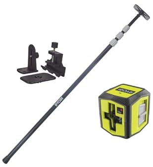 Pack RYOBI Laser croix rouge - 10m de porté - 0,5mm de précision - RBCLLR1 - Canne télescopique - 320cm - RBCLTP1