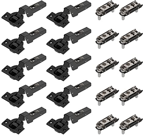 10 x siwitec Blum CLIP top BLUMOTION 110° Scharnier zum Anschrauben mit Feder, Softclose, Onyxschwarz, Innenanschlag inkl. geraden Exzenter-Montageplatten