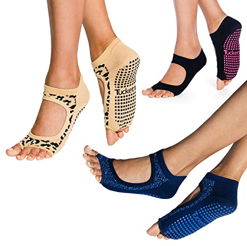 Tucketts Allegro Zehensocken, rutschfest, Baumwolle, für Yoga, Barre, Pilates, Tanz, Ballett, Größe 38-47, Schwarz, Leopard, Sternennacht, Small-Large