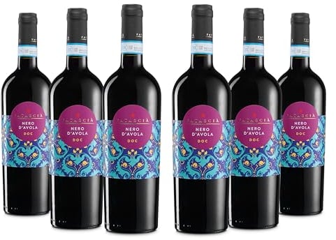 Fatascià Nero d'Avola Sicilia DOC, Vino Rosso dal Profumo di Frutta Rossa e dal Gusto Morbido e Avvolgente, Gradazione Alcolica 14% Vol, Confezione con 6 Bottiglie da 750 ml