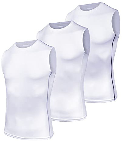 AMZSPORT Herren Kompressions-Tanktop Ärmellos Funktionsshirts Baselayer Unterhemd Weiß(3er Pack) XL