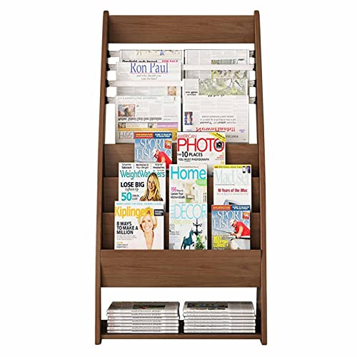 ZIMGOD Prospektständer Strapazierfähige Zeitschriftenhalter, Zeitungshalter aus Holz für Wohnzimmer, Broschürenliteratur Großer Präsentationsständer, Freistehender Bücherregal (Color : Brown)
