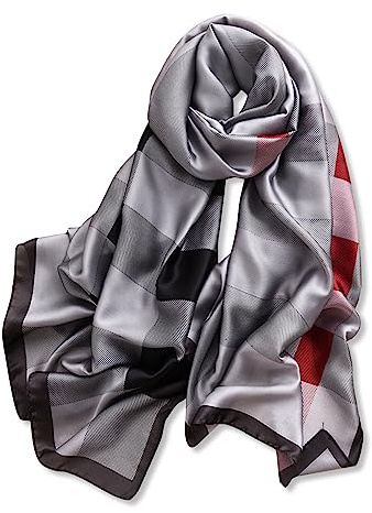LumiSyne Sciarpa Di Seta Da Donna Sciarpe a Quadri Classiche Fiocco Tartan Foulard Scozzesi Lunghi Stole Morbida Scialle Protezione Solare Per Quattro Stagioni