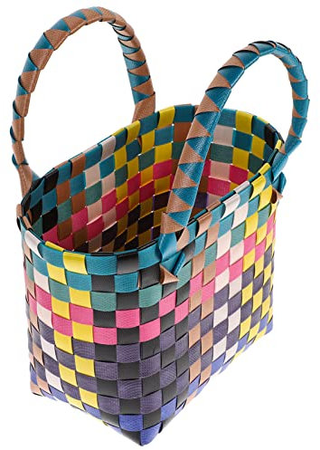 Kichvoe Geflochtener Marktkorb Bunter Afrikanischer Einkaufskorb Gewebte Einkaufstasche Kleinigkeiten -Aufbewahrungsbehälter Mit Griff Für Zu Hause Picknickkorb Im Freien Wie