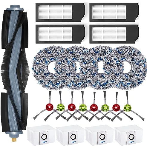 Asdazrxy Accessoire pour Ecovacs DEEBOT X1 Turbo/Omni, 21 Pièces Accessoire pour Ecovacs DEEBOT X1 e Omni avec 1 Brosse Principale, 8 Brosses Latérales, 4 Filtres, 4 Sacs, 4 Chiffons Serpillères