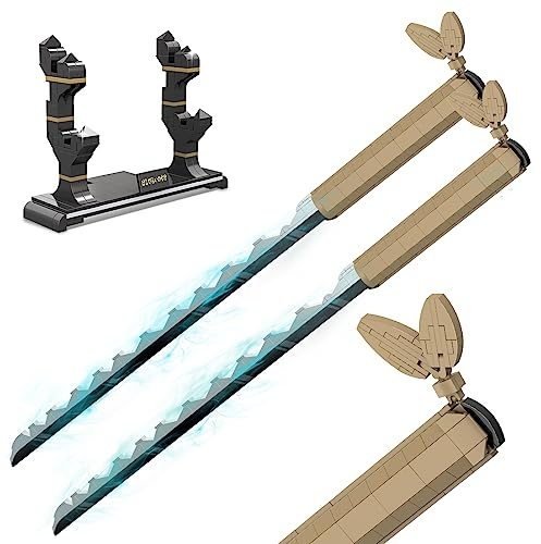 QLT QIAOLETONG Animes Samurai Schwert Bausteine Set, Demon Anime Slayers Cosplay Hashibira Inosuke Katana Klemmbausteine mit Scheide und Halterung, Deko Geschenk für Erwachsene und Jungen (838 Teile)