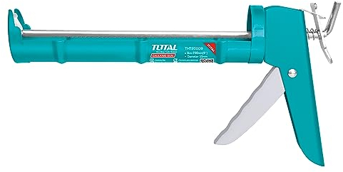 TOTAL - Pistola per Silicone - Con Applicatore Chiuso - Sigilla e Ripara Giunti e Angoli - Asta in Ferro con Denti - Impugnatura Comoda in Alluminio - Lunghezza 230 mm