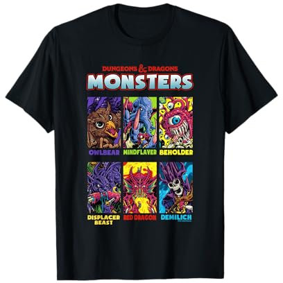 Dungeons & Dragons Retro Neon Monsters Stacked Yearbook T-Shirt