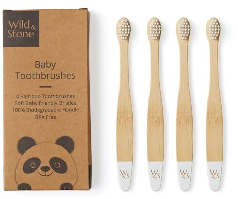 Wild & Stone Baby-Bambus-Zahnbürsten, 4 Stück, weiche Borsten, BPA-frei