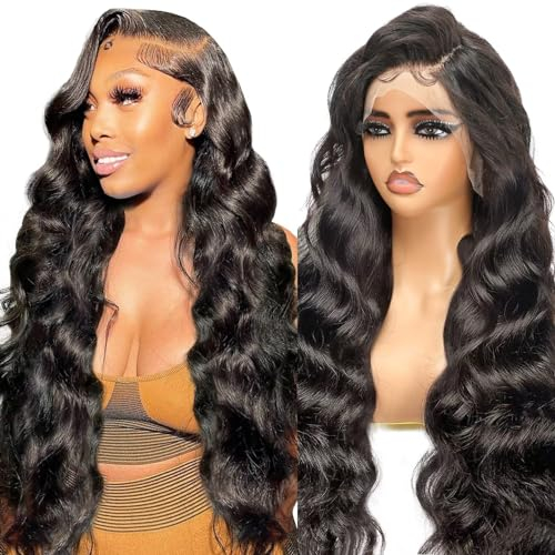 Real Hair Wig Body Wave Human Hair Wig 13x4 Lace Front Schwarz Perücke Damen Echthaar 180% Dichte Glueless Lace Frontal Perücke For Black Women 20 Zoll
