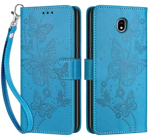 Handyhülle für Samsung Galaxy J5 2017 Hülle, Premium PU Leder Flipcase Magnetverschlüsse Schutzhülle Klapphülle mit Kartenhalter Faltbare Brieftasche Hülle für Samsung J5 2017 Handyhülle - Blau