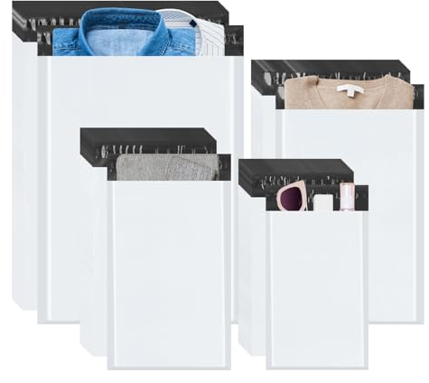 AiQInu Versandtaschen, Stark Klebende, Wasserdichte und Reißfeste Versandtaschen Warensendung für Die Post. Verpackungstüten für Kleidung, Bücher und Accessoires (4 Größen)