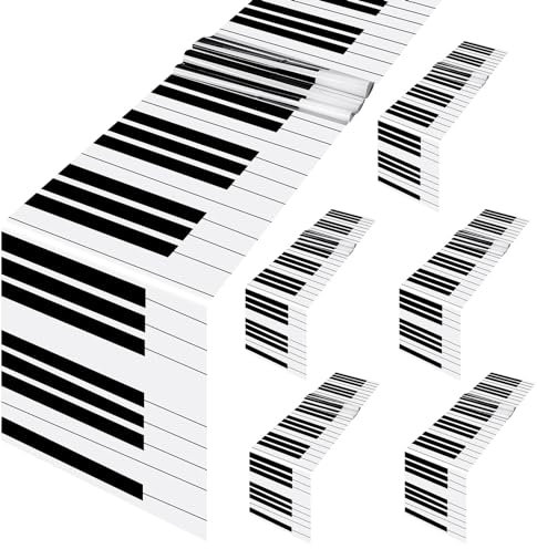Fanfanwin Tischläufer aus Kunststoff, Musiknoten, Klavier, wasserdicht, Motto-Party-Dekorationen, 33 x 274 cm, Tischläufer, Unterhaltung für Hochzeit, Geburtstag, Küche, Klavier, 6 Stück