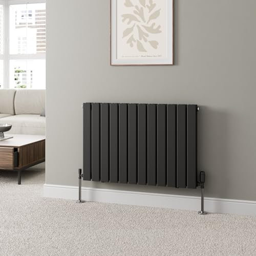 Radiant Living Designer Radiator Black Horizontal Double Flat Panel Rads 600x912mm Modern Steel Central Heating