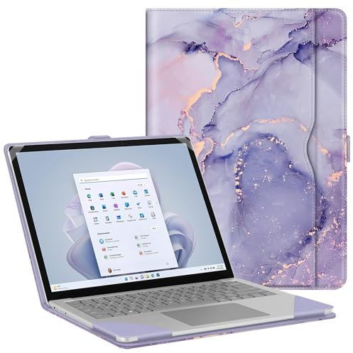 Fintie Sleeve Case for 13.8 Inch Microsoft Surface Laptop 7 (Model: 2036), 13.5 Inch Surface Laptop 6/5/4/3/2 (Model: 1951/1868/1958/1950/1867/1769) - Folio Book Cover with Large Pocket, Lilac Marble