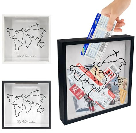 FramePro Marco 3D para Objetos 30x30cm Cristal Profundidad Foto Caja, Caja de Archivo de Aventuras de Viaje Negro Madera Sobremesa Colgar Pared-Avión