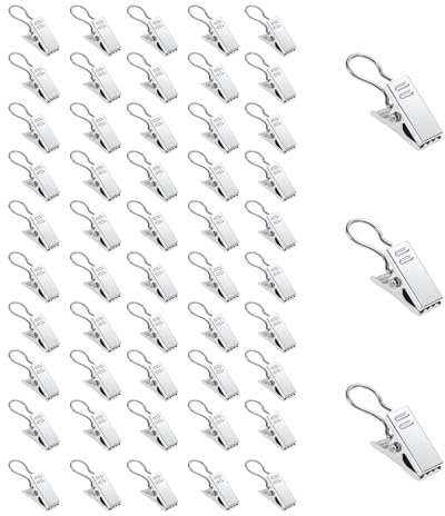 Set di 50 Clip per Tende Multifunzione in Acciaio Inox con Ganci, Pinze Robuste per Tende Anelli per Tende con Ganci Soluzione Versatile per Tendine Tende da Doccia e Decorazioni Domestiche