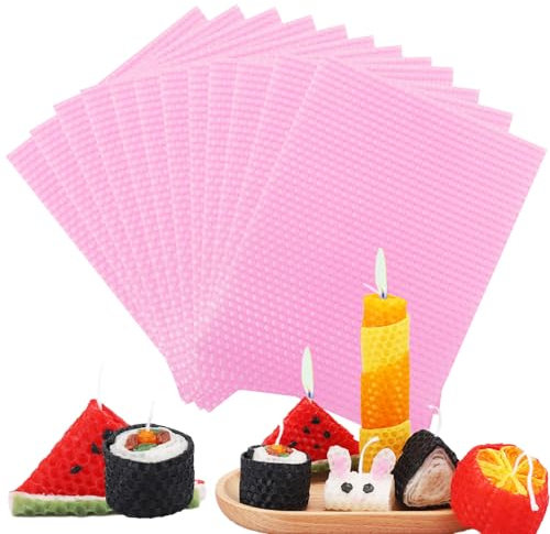 Bolosa 12 Bienenwachsplatten, Wachsplatten für Kerzen, Taufkerze Selber machen set, Wachsplatten zum Kerzen Bemalen Set Rosa, für Erwachsene(20x15cm)