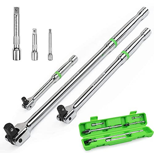 SWANLAKE 6PC Breaker Bar Set,1/4, 3/8 & 1/2 Drive,Heavy Duty Breaker Bars, 6-inch, 10-inch, 15-inch Length with 180° Rotatable Head