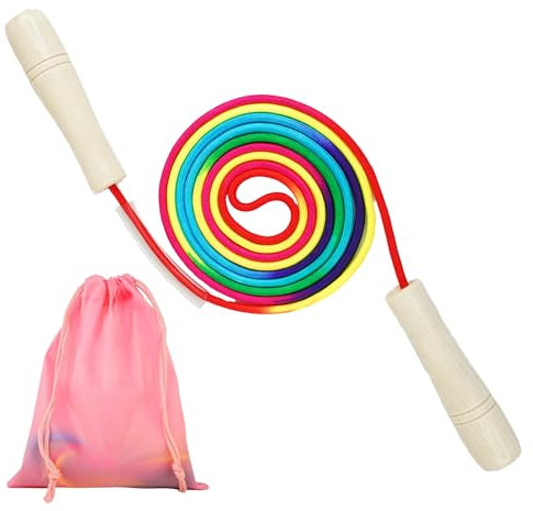 MAHESA® Comba de Saltar Niña de colores Arco iris + Bolsita de Transporte Rosa | Comba Niña para Gimnasia Dentro y Fuera de Casa|cuerda saltar niños y niñas.