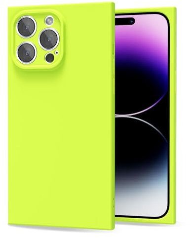 oakxco for iPhone 14 Pro Max Case Silicone Square Edge, Y2k Rectangle Soft Rubber Gel Cute Phone Case for Women, Girly Aesthetic Trendy Design, Thin Slim Matte TPU Protective Cover, Neon Green