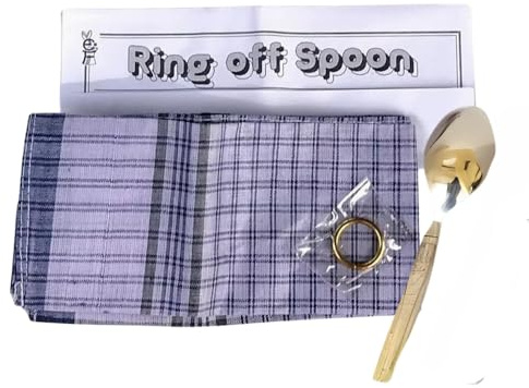 MilesMagic Zauberring Off Spoon Gimmick | Penetration Illusion mit Metallring, Löffel und Taschentuch | Echter Straßen- oder Bühnen-Nahaufnahmen Zaubertrick