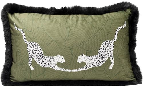 Kare Design Kissen Cheetahs, 50x30 cm, Grün, Modern, Zierkissen, Dekokissen, Tiermotiv, mit Reißverschluss, Schlafzimmer, Wohnzimmer, für Sofas/Couches