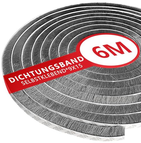 TiuTio Guarnizione a Spazzola Autoadesiva Grigia - 9 mm x 15 mm per Porte e Finestre Isolamento Acustico e Termico Resistente e Durevole