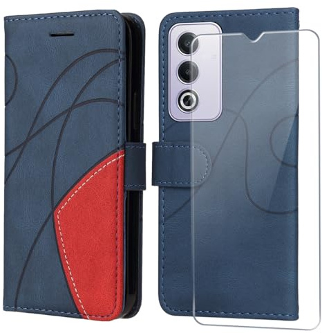 FHSYCR Cover per Oppo A80 5G con Pellicola Vetro Temperato, Blu | Premium PU Pelle Portafoglio Libro Flip Antiurto Protettiva Case Custodia per Oppo A80 5G