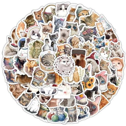 XURJUMI 100 Stück Lustiges Katzen Aufkleber Set, süße Katzen Aufkleber wasserfeste ästhetische Aufkleber für Laptops, Geschenke für Erwachsene, Kind (Katzenform)