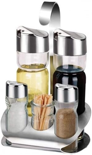 YXUANYZNB 5 Piece Cruet Sets for Salt Pepper Oil and Vinegar with Stand, Cruet Sets, Acrylic Spice Jars with Lids with Rack