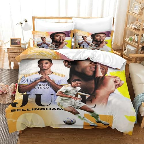 MJCZEGDCR Jude Bellingham Bettwäsche-Set,3D Drucken, Set Mit Kissenbezug Und Bettbezug,2-teiliges Bettwäsche,Zipper Öffnen Und Schließen,Geschenke Für Kinder Single（140x200cm）