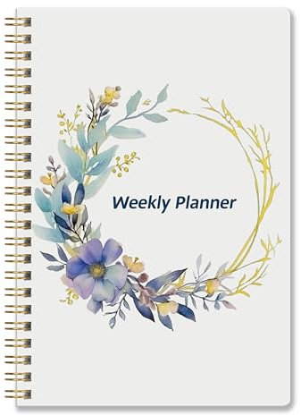 To-Do-Listen-Notizbuch – undatierter Wochenplaner, Terminplaner, A5, spiralförmige Produktivitäts-Checkliste, Organizer, 52 Seiten zum Abreißen, mit Gewohnheiten-Tracker, blauer Kranz