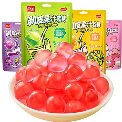 Chinese Soft Candy Fruit Peeled Candy Green Grape/grape/white Peach/mango Peeled Candy 68g*4 Packs 30% Juice Content Soft Candy Peeled Soft Candy Healthy Dessert Instant Snack Fruit Candy