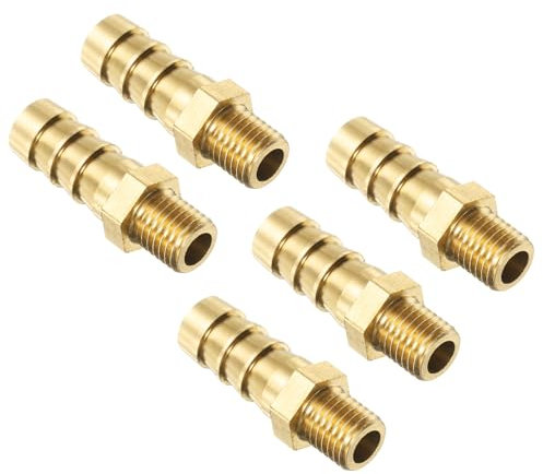 sourcing map 5Pcs Brass Hose Barb Fittings Metric M8-1 Male to Barb Fit Hose ID 8mm Barbed Pipe Fitting Adapter Connector for Water Fuel Air