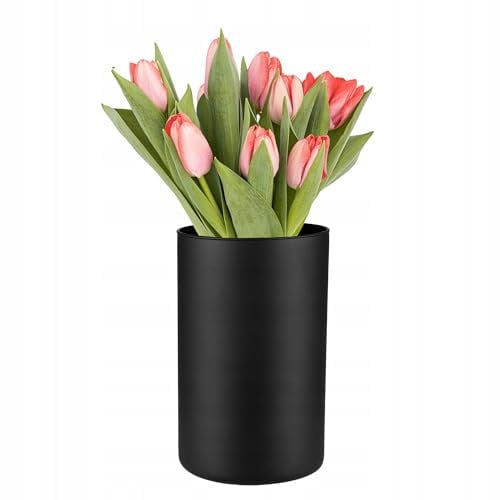 TREND FOR HOME Glasvase Rund Hoch 21.5 cm Bunte Bodenvase Groß Zylinder Blumenvase Rauchglas Vase für Pampasgras Schwarze Vase Groß Deko Hochzeit Kerzenständer | 2800 ml | Ø 13.5 cm | Schwarz Matt