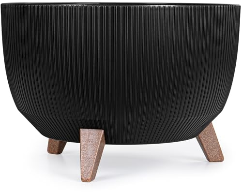 KONZEPT Pot de fleurs avec pieds - Grand bac à fleurs rond en plastique - 40 cm - Moderne et résistant aux intempéries - Pour l'intérieur et l'extérieur