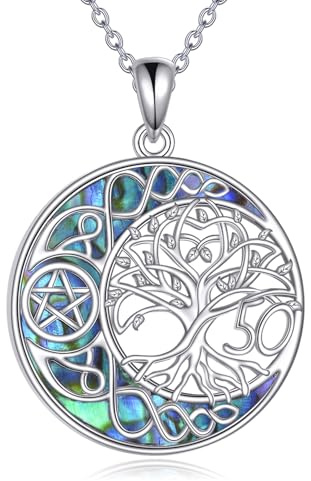 YFN Collana per il 50° compleanno Pendente in argento sterling con albero della vita Conchiglia di abalone Luna Regali di compleanno Gioielli per donna