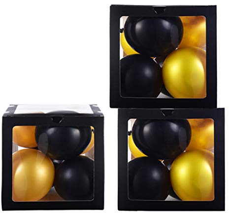 Scatola per palloncini da 25,4 cm per una festa di compleanno per baby shower, decorazione nera e oro