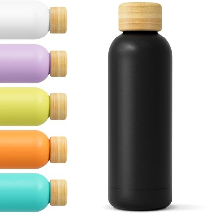 PULSENOVA Botella agua acero inoxidable 500ml sin BPA- Doble aislamiento térmico - Bebidas frías 24h calientes 12 horas - Ecologica y Saludable - Botella térmica Niños, Senderismo, Gimansio (NEGRO)