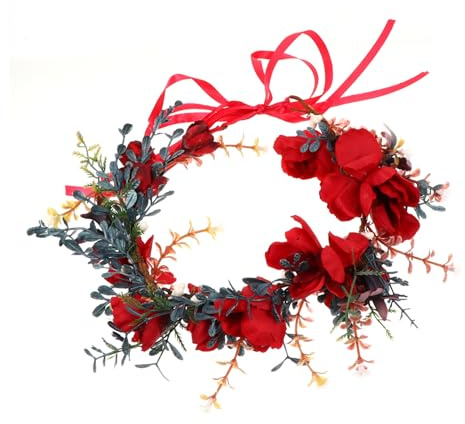 Healeved Weihnachtshaarband mit Blumengirlande Roter Kopfschmuck für Festivität und Party