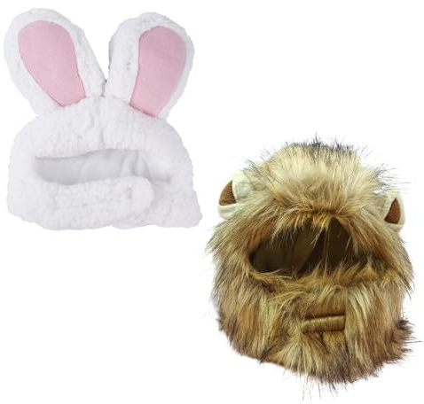 Lustiges Haustier-Kopfschmuck-Set, Löwenha-Kopfschmuck, Kaninchen-Kopfschmuck, geeignet für kleine Hunde und Katzen, Löwenmähne, Perücke, Rollenspiel-Kostüm, geeignet für Halloween,Karnevalskostüme
