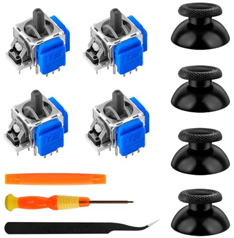 inRobert 4 Pack TMR Elektromagnetischer Stick Joystick, Stick Ersatz Zubehör für Playstation 5 Controller, Anti Drift Stick Reparatu Ersatz mit Thumbstick Kappen(Blau)