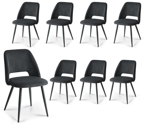 GrandCA HOME 8 Moderne Esszimmerstühle, Gepolsterte Küchenstühle aus Cord mit Hohlrückenlehne, Geeignet für Esszimmer, Küche, Wohnzimmer, Schlafzimmer (Schwarz)