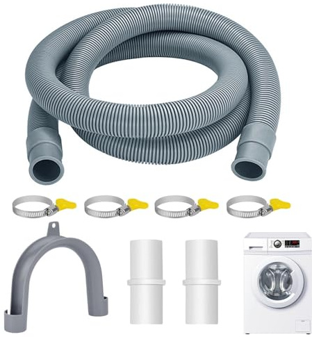 Washing Machine Waste Pipe Extension 2m with Hose Connector Clamp U Bracket | Universal Washing Machine Hose, Replacement Drain Hose Extension Washing Machine Washer Dryer Dishwasher (Grey)