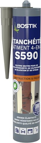 Bostik S590 – Mastic d'Étanchéité Bâtiment 4 en 1 – Intérieur et Extérieur – Joints De Calfeutrement, Dilatation, Façade Et Vitrage – Couleur : Pierre - Cartouche 300 ml (Lot de 5)
