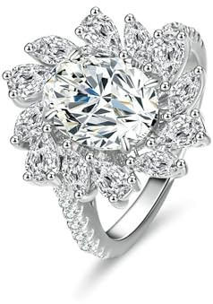 Skcess 18K Weißgold Promise Ring, Ring 9X7mm Moissanit Weiß 2ct Moissanit Größe 45 (14.3)